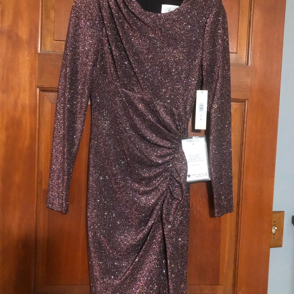 Purple Bodycon Dress with Cowl Neck and Cuffed Sleeves